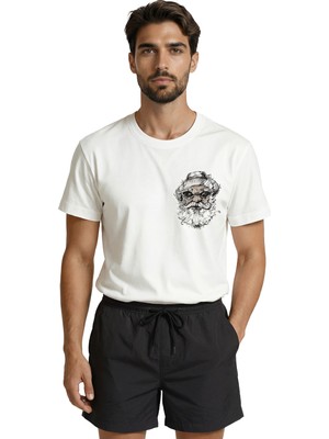 Color Luxe Gözlüklü ve Şapkalı ''cool'' Ihtiyar Eskiz Baskılı Minimalist Premium Erkek Tişört