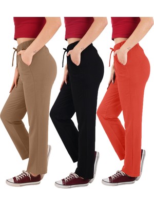 ASN Concept Kadın Viskon Kumaş 3'lü Paket Siyah/narçiçeği/kahverengi Eşofman Altı (Büyük Beden Seçeneğiyle)