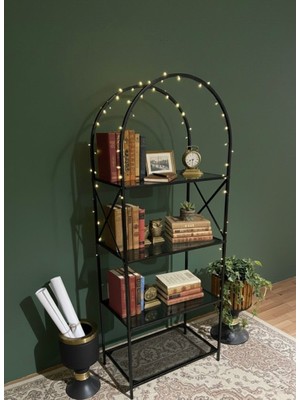 Todek Home Noble Metal Kitaplık Dekoratif Kemerli 4 Raflı Salon ve Ofis Rafı 70X180 cm