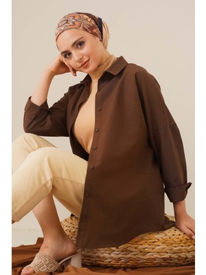 Mac Moda Rahat Kalıp Tesettür Gömlek Koyu Kahve