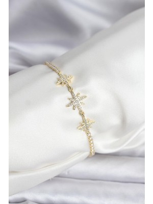 Prativas Kutup Yıldızı Model Zirkon Taşlı Gold Renk Su Yolu Kadın Bileklik - PRT3500EB09586