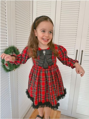 Magu Kız Çocuk Ekoseli Pamuklu Vintage Elbise