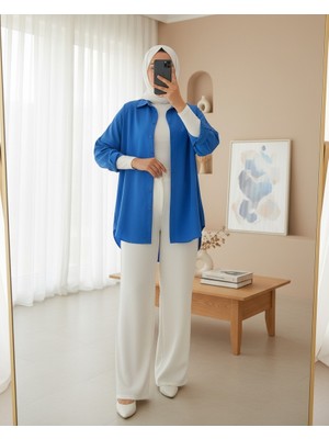 Mac Moda Rahat Kalıp Tesettür Gömlek Mavi