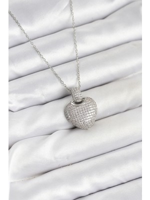 Vice Avm 316L Çelik Zincir Gümüş Renk Zirkon Taşlı Kalpli Kadın Kolye EB-53-vice/(1395) 3149