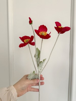 Rose Garden Decor 4 Lü Gelincik Çiçeği Bordo Renk Tek Dal