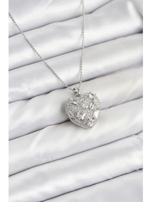 Vice Avm 316L Çelik Zincir Gümüş Zirkon Taşlı Kalpli Kadın Kolye EB-53-vice/(1395) 3167