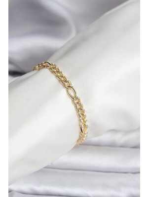 Prativas 14K Gold Renk Kaplama Lazerli Zincir Model cm Kadın Bileklik - PRT3500EB09616