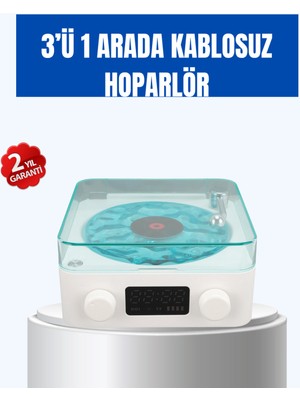 Empressco Renkli Retro Gece Lambalı Bluetooth Hoparlör, Saat ve Pil Göstergeli