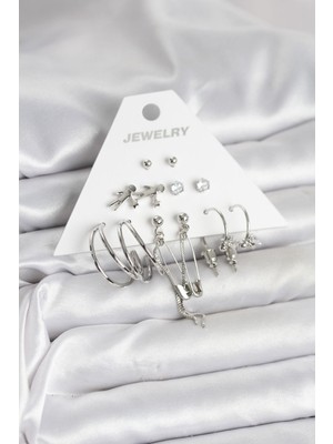 Vice Avm Pirinç Gümüş Renk 6'lı Kadın Küpe Seti EB-53-VICE/(1395) 3103