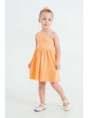 Magu Kız Çocuk Pamuklu Turuncu Tek Omuz Elbise