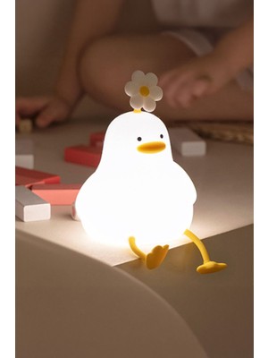 Empressco Bebek Odası Için Silikon Ördek Figürlü Rgb Dokunmatik Gece Lambası, USB Şarjlı ve Loş Işık