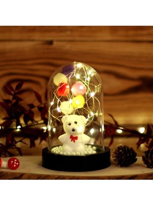 Empressco Renkli LED Işıklı Mini Ayıcık Fanus, Kadınlar Günü Süslemeleri