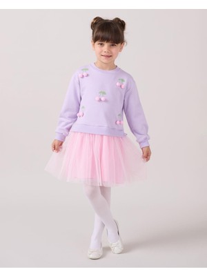 Magu Kız Çocuk Pamuklu Kiraz Aplikeli Pembe Tüllü