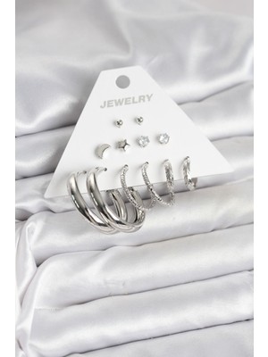 Vice Avm Pirinç Gümüş Renk Halka Modelli 6 Çift Kadın Küpe EB-53-vice/(1395) 3109