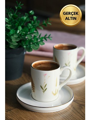 Tabak Evi Porselen Natura Karma Altın Yaldızlı Kahve Fincan Takımı 90CC 2 Kişilik 4 Parça