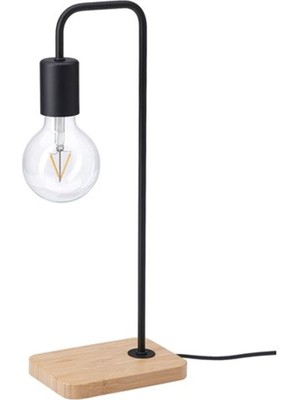 Empressco Şık Gece Masa Lambası, Ahşap Taban, 47 cm Yükseklik, Siyah Renk.