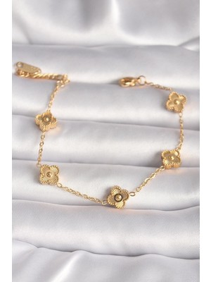 Vice Avm 316L Çelik Gold Renk Baby Boy Yonca Model İşleme Detay Kadın Bileklik EB-53-vice/(1395) 3174