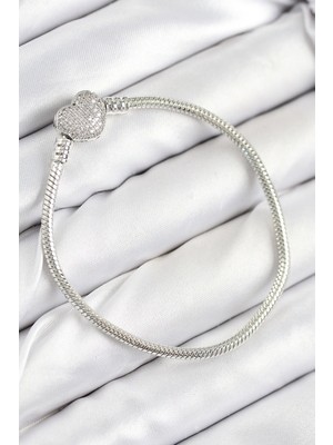 Vice Avm Pirinç Charm Zirkon Taşlı Kalp Model Gümüş Renk Kadın Bileklik EB-53-vice/(1395) 3177