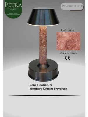 Empressco Kırmızı Traverten Mermer Masa Lambası, Şık ve Doğal Dekorasyon Için Uygun