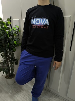 Pidal Giyim Nova Galaksi Baskılı Pamuklu Uzun Kollu Unisex Çocuk Eşofman Takımı
