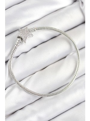 Vice Avm Pirinç Charm Zirkon Taşlı Yıldız Model Gümüş Renk Kadın Bileklik EB-53-vice/(1395) 3178
