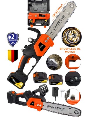 Lieber German TRN3459 Otomatik Yağ Pompalı 32 cm Palalı 10 Pilli 2x Akülü Dal Budama Ağaç Kesme Makinesi