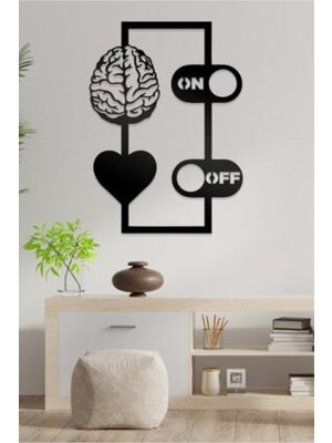 Empressco Siyah Ahşap Dekoratif Tablo, Beyin ve Kalp Figürleri, Modern Tasarım