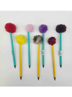 Kiddy World Tüylü Ponponlu Kurşun Kalem 3 adet karışık