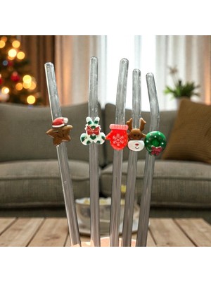 Yılbaşı Noel Baba 5 Adet Pipet Set Noel