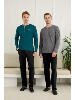 Nightlove Erkek Muz Yaka Uzun Kollu Pijama Takımı