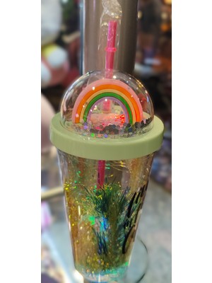 Ada Çanta Kırtasiye Işıklı Model Süslü Kapaklı Pipetli Plastik Bardak 470ML AD63626