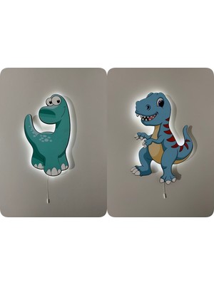 Empressco Renkli Ahşap Dinozor Serisi Çocuk Odası Gece Lambası (Ikili Set)