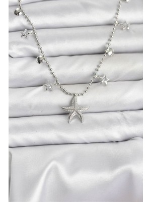 Vice Avm Pirinç Gümüş Renk Zirkon Taşlı Deniz Yıldızı Model Kadın Kolye EB-53-vice/(1395) 3224