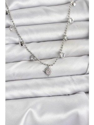 Vice Avm Zirkon Taşlı Kutup Yıldızı Model Pirinç Gümüş Renk Kadın Kolye EB-53-vice/(1395) 3228