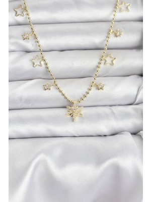 Vice Avm Pirinç Gold Renk Zirkon Taşlı Kutup Yıldızı Model Kadın Kolye EB-53-vice/(1395) 3219