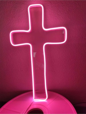 Empressco Pembe Neon Haç LED Dekorasyon Aydınlatması, Şık ve Modern Tasarım.