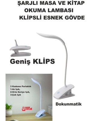 Empressco 14 Led'li Şarjlı Klipsli Kitap Okuma Işığı, 3 Mod, Masa ve Kitap Arası Kullanıma Uygun