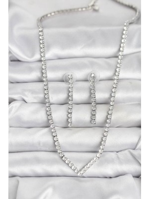 Vice Avm Gümüş Renk Zirkon Taşlı Kadın Kolye Küpe Seti EB-53-vice/(1395) 3208