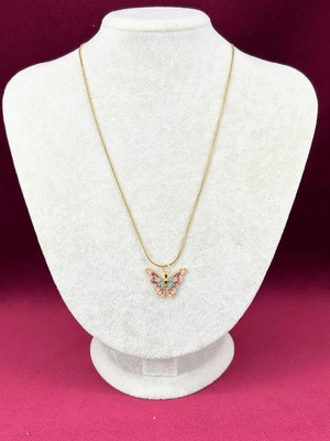 Calista Aksesuar Toprak Tonlarında Kelebek Kanatlı Gold Kolye