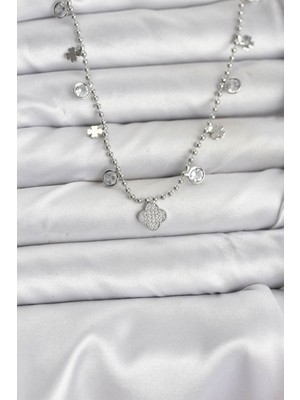 Vice Avm Pirinç Gümüş Renk Yonca Model Kadın Kolye EB-53-vice/(1395) 3221