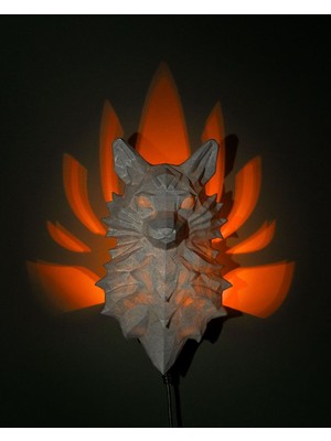 Empressco Beyaz 3D Tilki LED Işıklı Gece Lambası USB Kablolu ve Duvar Süsü