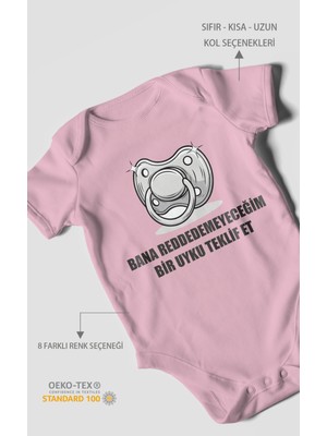 Morivo Kids Bana Reddedemeyeceğim Bir Uyku Teklif Et Baskılı Bebek Zıbını – Çıtçıtlı Body 8 Renk | %100 Pamuk Kısa Kol