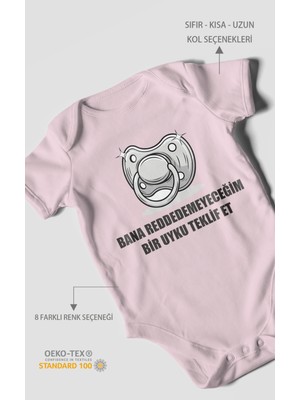 Morivo Kids Bana Reddedemeyeceğim Bir Uyku Teklif Et Baskılı Bebek Zıbını – Çıtçıtlı Body 8 Renk | %100 Pamuk Kısa Kol