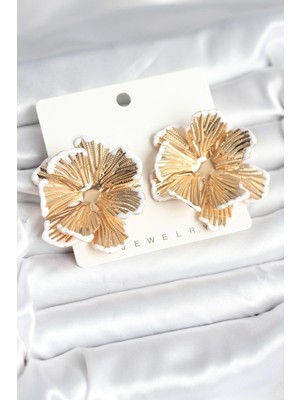 Vice Avm Pirinç Gold Renk Beyaz Mine Detaylı Lotus Kadın Küpe EB-53-vice/(1395) 3327