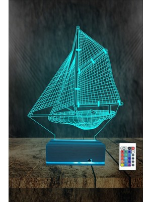 Empressco 3D Yelkenli Gemi LED Gece Lambası Yeşil Masa Dekorasyonu