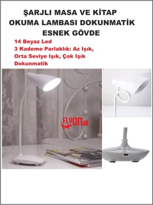 Empressco Şarjlı Dokunmatik Masa Lambası, 3 Kademeli Renkli Işık, Okuma ve Çalışma Için Ideal