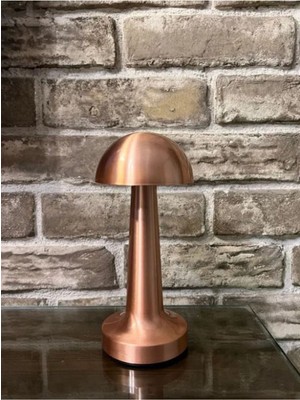 Empressco Dekoratif Metal Bakır Mantar Masa Lambası, Kablosuz, Ledli, 3 Renk, Şık ve Kullanışlı