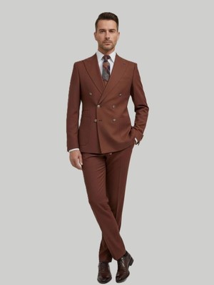 HERMOSE Prestige | Terakota Metal Düğmeli Kruvaze Takım Elbise