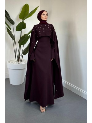 Merven Akyüz Serenya Pelerini Taşlı Abiye Mürdüm