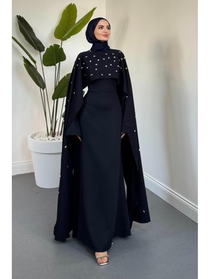 Merven Akyüz Serenya Pelerini Taşlı Abiye Lacivert